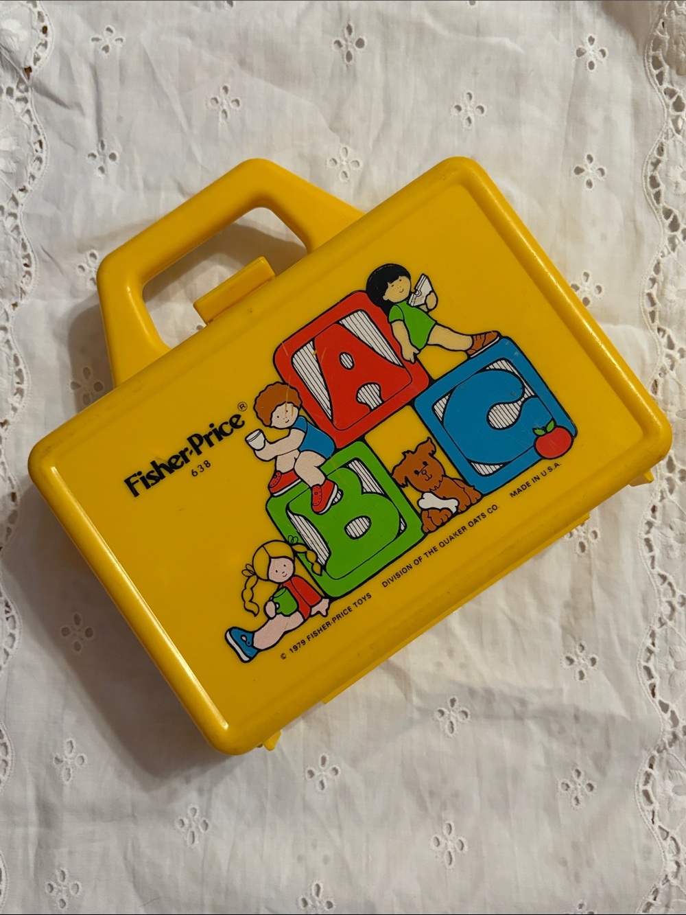 1979 Vintage Fisher Price Plastic Lunch Box Pencil Case Yellow Cute Decor